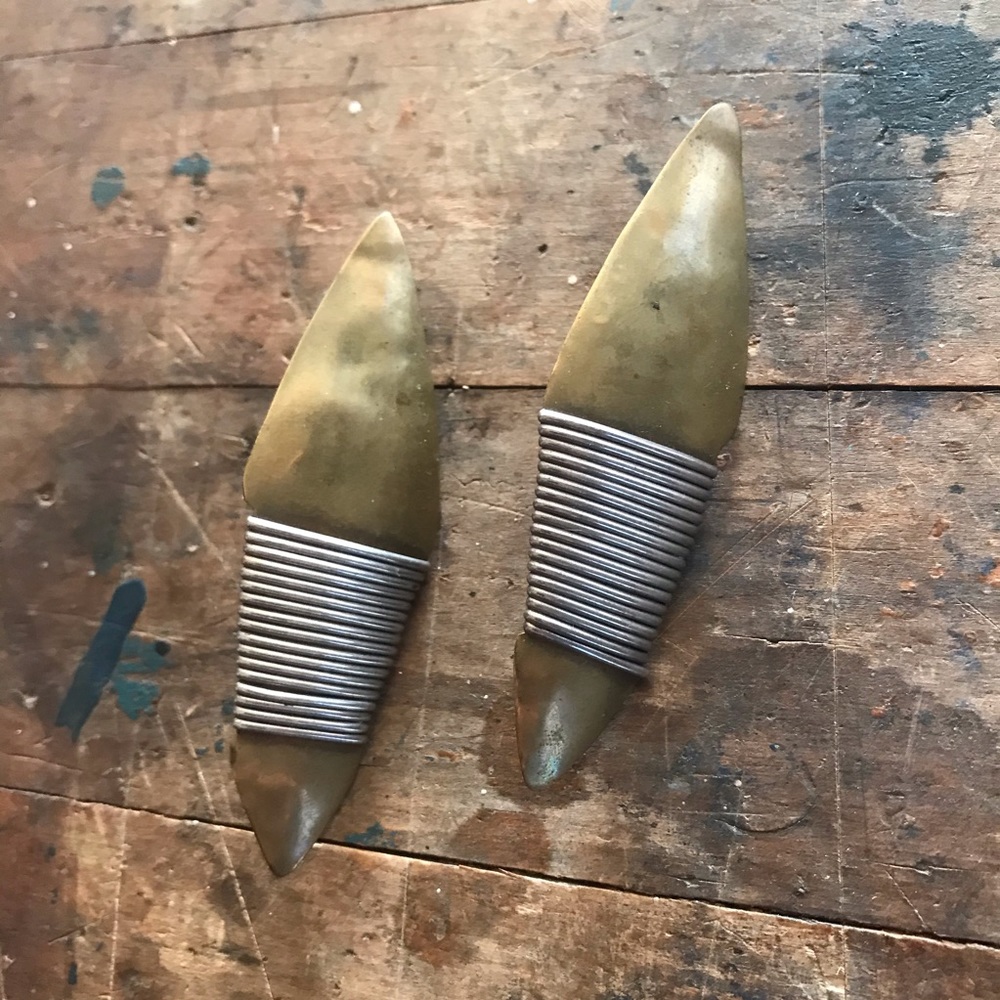 Vintage earrings sterling brass Louis Booth brutalist